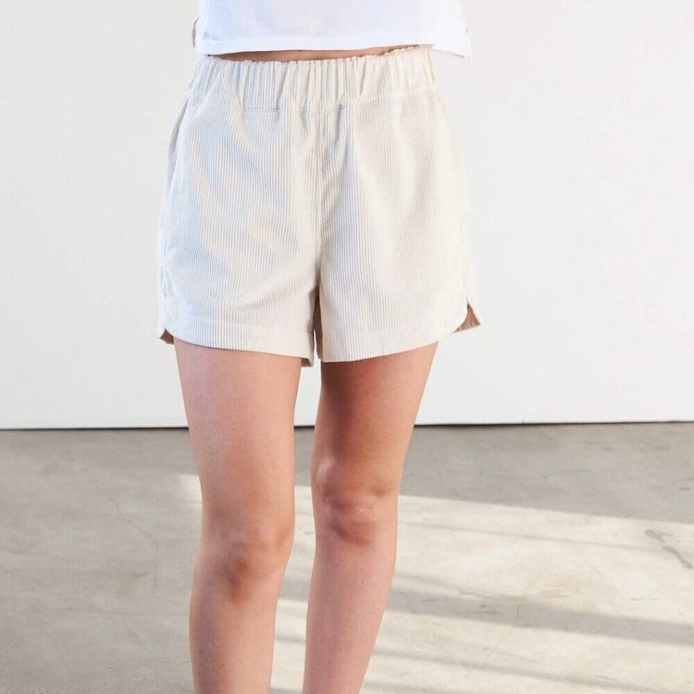 AYR Staycation Corduroy Pull On Shorts Ivory Cream Medium M